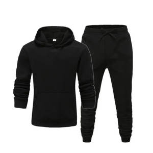 Ensemble deux pièces avec logo personnalisé, sweat-shirt à capuche et jogging de sport, survêtement de course uni avec logo à l'avant pour hommes - Product Image 3
