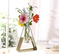 AWE Classique Coastal Design Haute Stabilité Métal Fer Triangle Cadre Or Table Fleurs Artificielles Petit Vase En Verre De Noël