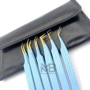 Pince à épiler d'extension de cils à prise en diamant doré enduit de couleur bleu clair - Product Image 2