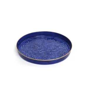Decorative <b>Enameled</b> Metal Serving <b>Tray</b> Powder Coating Finishing Emboss Design Round Shape Genuine Quality Wholesale Price - Product Image 5