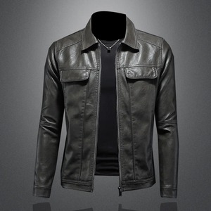 Chaqueta de cuero marrón para hombre de estilo callejero, chaqueta Punk para motocicleta, cuello levantado para adolescentes, tela de lona para Los Hombres - Product Image 2