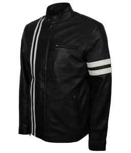 Venta caliente de los hombres Slim Fit Biker Jacket Nuevo producto-Cuero negro desgastado con cremallera de marca para montar en bicicleta de invierno - Product Image 5