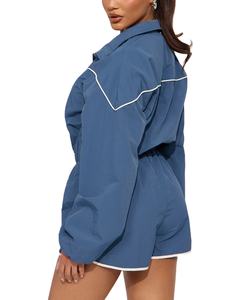 Ensembles de shorts coupe-vent de couleur unie femmes vestes de culture imperméables de haute qualité ensemble de shorts coupe-vent de montagne dames - Product Image 2