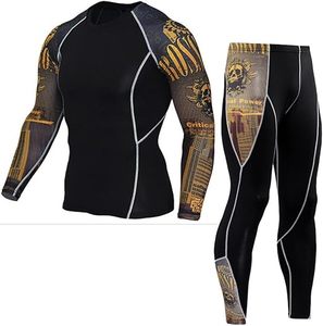 Conjunto de compresión con gráfico de calavera para hombre, camisa y pantalones de entrenamiento de manga larga, ajuste elástico para entrenamiento - Product Image 1