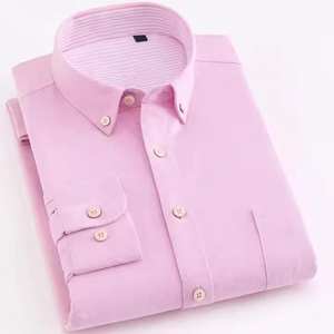 Camisa de vestir formal de manga larga de algodón 100% al por mayor, camisa informal ajustada personalizada para hombre, último diseño, paquete individual de franela Oxford - Product Image 1