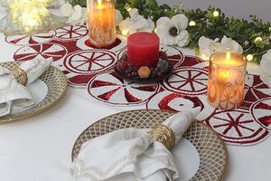 Christmas <b>Dining</b> <b>Table</b> Beaded <b>Runner</b> Placemat Handmade Cloth Decorative Wedding Mat With Leaves Design for Home Use - Product Image 6