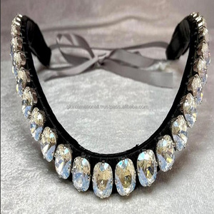 ที่กำหนดเองคลื่นรูปร่างสีดำพรีเมี่ยมหนังม้าคิ้วสายรัดแฮนด์เมด Bling คิ้วด้วยประกายรอบคริสตัลใส Bling - Product Image 2