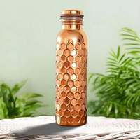 Elegante Botella de Agua de Cobre Puro Hecha a Mano, Ecológica, a Prueba de Fugas, Resistente al Calor, Apta para Microondas y Lavavajillas, Diseño de Lujo