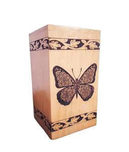 Boîte d'urne en bois artisanale papillon et Design floral funéraire adultes mémorial souvenir urne boîte pour cendres humaines décor à la maison article - Product Image 1