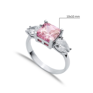 Venta al por mayor turco hecho a mano 925 joyería de plata esterlina para las mujeres cuadrado rosa cuarzo pera CZ piedra ANILLO DE RACIMO - Product Image 2