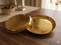Assiette décorative Ramadan Mubarak pour dattes et fruits secs, ronde de 7 pouces, en fer avec finition dorée, motif solide, style classique