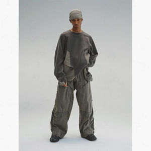 Venta al por mayor de fábrica personalizada de alta calidad Oversize Distress Plain Splicing otoño diseño esencial sudadera de moda - Product Image 2