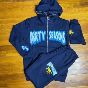 Conjunto Deportivo de Invierno para Hombre, Talla Grande, Estilo Hip Hop, Sudadera con Capucha y Pantalones Jogger Estampados, Ligeros, Cintura Elástica, con Cremallera, Precio de Fábrica al por Mayor - Product Image 1