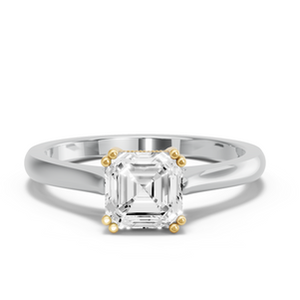 Bague vintage Asscher en diamant avec bande de cathédrale à bord coupé, style panier élégant - Product Image 1