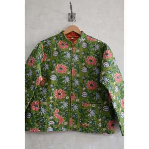 Chaqueta Acolchada de Algodón Reversible, Ligera, Hecha a Mano, Ecológica, con Estampado Floral en Bloques, Manga Larga, Chaqueta de Invierno para Mujer con Botones - Product Image 2