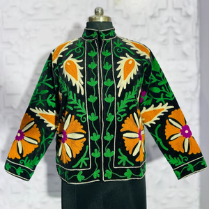 Black Embroidered Jacket Statement Boho Coat Handmade Floral Suzani Jacket <b>Unique</b> <b>Gift</b> <b>For</b> <b>Her</b> - Product Image 1