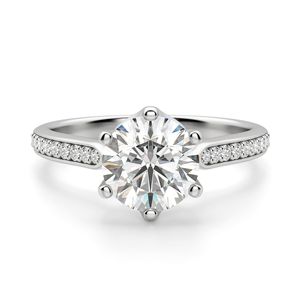 Anillo de Compromiso con Diamante Cultivado en Laboratorio de Corte Redondo con Detalles de 6 Puntas, Estilo Elegante para Mujer, Marca RITZIN - Product Image 1