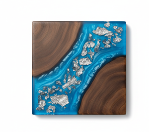 Sous-verres carrés en bois et résine |   Ensemble de sous-verres en bois et résine époxy faits à la main |   Protection de table pour la maison - Product Image 6