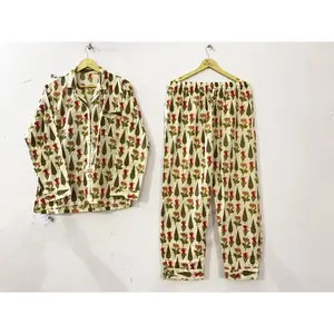 Ensemble de pyjama en jersey de coton imprimé pour femmes, vêtements de maison ODM, logo personnalisé, taille élastique, fermeture à boutons, grande taille, respirant, manches longues - Product Image 6