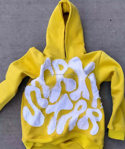 Sudadera con capucha desgastada de tela pesada de gran tamaño del fabricante personalizado 100% forro polar de algodón con bordado grueso - Product Image 1