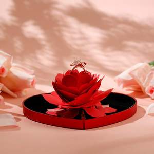 Jeulia Custom Logo Heart Shape Rose Flower <b>Ring</b> <b>Box</b> for Wedding Gift - Product Image 3