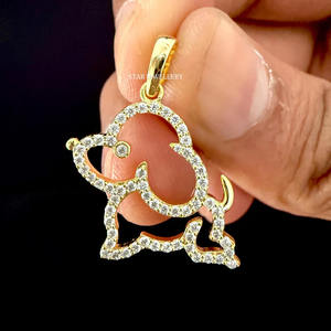 14K Or Massif Naturel Diamant Chien Pendentif Fine Jewelry. - Product Image 3