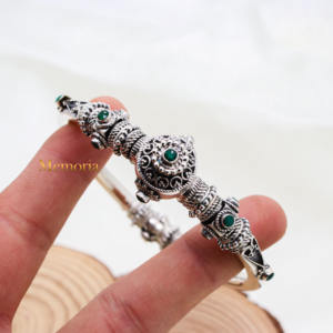 925 Sterling Silver Best Quality Natural Green Onyx Gemstone <b>Bracelet</b> Oxidized Kada <b>Gold</b> Plating for Parties Wholesale Jewelry - Product Image 5