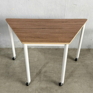 FOS <b>Office</b> Furniture Mobile Trapezoidal Plywood <b>Table</b> 120x60cm Minimalist Modern Design with Round Iron Legs FOS010 - Product Image 3