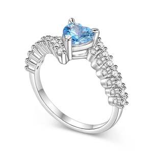 Jeulia Rose Gold Plated Sterling Silver Bypass Promise <b>Ring</b> with Blue Heart Inlay - Product Image 4
