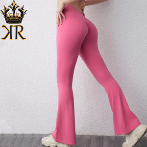 Pantalones de Yoga de cintura alta para mujer, pantalones de campana transpirables, mallas deportivas tejidas para gimnasio, pantalones deportivos informales - Product Image 2