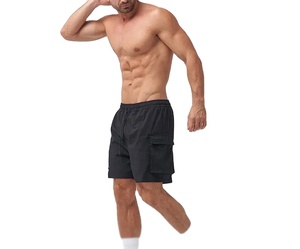 กางเกงขาสั้นออกกำลังกายสีดำแบบแห้งเร็วสำหรับผู้ชาย พิมพ์โลโก้ได้ตามต้องการ ผ้าสแปนเด็กซ์ผสมคอตตอนสำหรับฤดูใบไม้ร่วง - Product Image 4