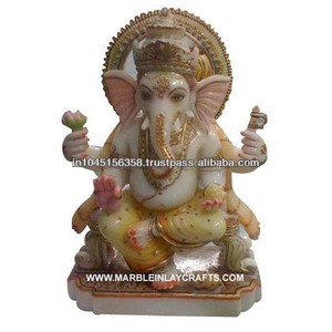 Decoración de mármol ganish Murti personalizada para exteriores, estatua de mármol blanco vivo de alta calidad, Dios indio, ganish, para mandir y casa - Product Image 1