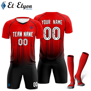 Bộ đồng phục bóng đá nhẹ chống vi khuẩn 100% polyester Retro Thiết kế rắn tùy chỉnh tên nhóm/Số thoáng khí nhanh khô - Product Image 1