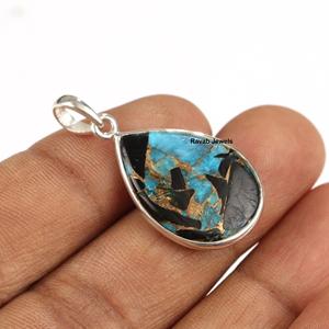 2025 venta al por mayor 925 colgantes finos de plata esterlina encantos calidad Superior Natural Negro Azul cobre turquesa 12x16mm chapado en oro - Product Image 3