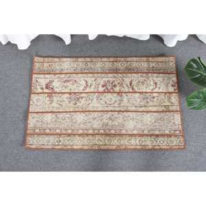 Vintage Turkish <b>Wool</b> Rug <b>Red</b> Beige 2 X 3.1ft Classic Large Area Rectangle Patchwork Design for Hallway Latex Backing Room Rug - Product Image 2