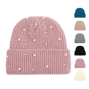 Manufactures Rhinestone Beanies <b>Hat</b> Casual Winter <b>Hat</b> Solid Color 100% Acrylic Computer Knitted Rhinestone Pearl Beanies <b>Hats</b> - Product Image 2