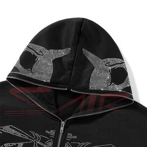 Women's and Men's Oversized Full Zip Rhinestone <b>Hoodie</b> Quality 100% Cotton Graphic Print Sweatshirt Wholesale Price - Product Image 6