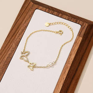 Plata de Ley S925, Diseño Hueco de Mariposa y Corazón con Circones, Baño de Rodio y Oro, Incrustaciones de Diamantes, Patrón Floral Religioso, Perlas - Product Image 6