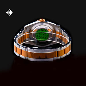 Luxury Two-Tone Stainless Steel Quartz <b>Watch</b> With Moissanite Bezel Date Display <b>For</b> Men And <b>Women</b> Fashion Dress Wristwatch - Product Image 5