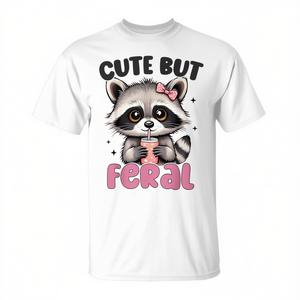 Camiseta con estampado digital de mapache lindo pero salvaje para niñas pequeñas, manga corta, cuello redondo - Product Image 2