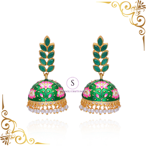 Boucles d'oreilles Jhumka en laiton Meenakari en émail de mariage traditionnel indien pour femmes et filles Designer Jhumkas Boucles d'oreilles Bijoux - Product Image 4