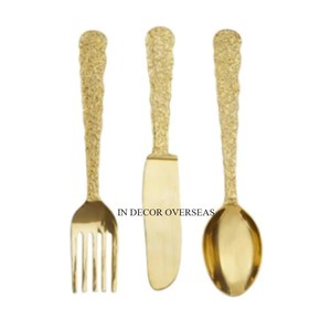 Asas de diseño de hojas para juego de cubiertos y cucharas populares de alta calidad chapadas en oro de alta calidad, suministros de utensilios de cocina - Product Image 6