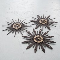 Jam dinding dekoratif Starburst jam dinding atom Retro jam dinding angka emas dekorasi jam tangan mewah templat vektor bersinar jam Laser