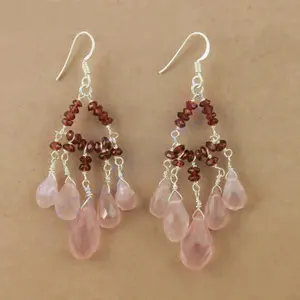 Pendientes de Araña de Plata con Cuarzo Rosa y Granate para Mujer - Accesorio de Moda - Product Image 2