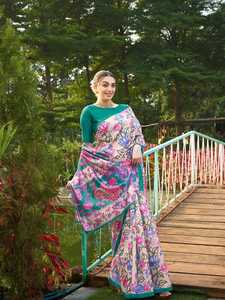 Vestido étnico de calidad de exportación India Colección Premium Hermoso DISEÑO DE Bollywood Tussar Seda con sari con estampado de Kalamkari a la venta - Product Image 2