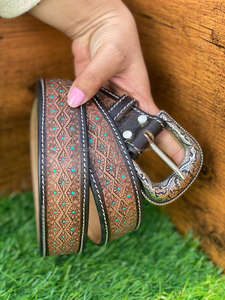 Cinturones florales pintados a mano y mecanizados a mano, cinturones unisex de cuero auténtico hechos a mano, novedad - Product Image 4