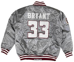 แจ็กเก็ตบอมเบอร์ผ้าไหมซาตินสีเขียวสำหรับผู้ชายดีไซน์แบบสั่งทำกระดุมติดหมวกเบสบอล - Product Image 4