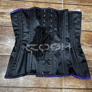 Corsé de satén con estampado de calavera gótica en negro y azul, estilo punk para Halloween, corsé steampunk bajo el busto para entrenamiento de cintura, proveedor - Product Image 4