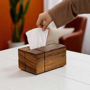Luxury Walnut Tissue Box | Wooden Paper Holder Bathroom Living Room | Modern Durable <b>Desktop</b> Storage Case | Home Decor <b>Organiser</b> - Product Image 5