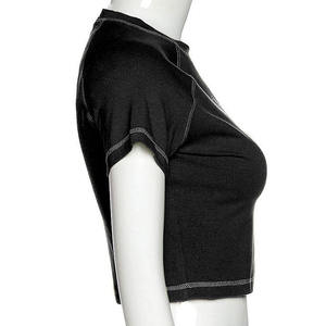 Premium Black Women Gym Crop Top With Contrast Stitching <b>Short</b> <b>Sleeve</b> Soft Stretch Fabric And Body Fit Activewear For Women - Product Image 3